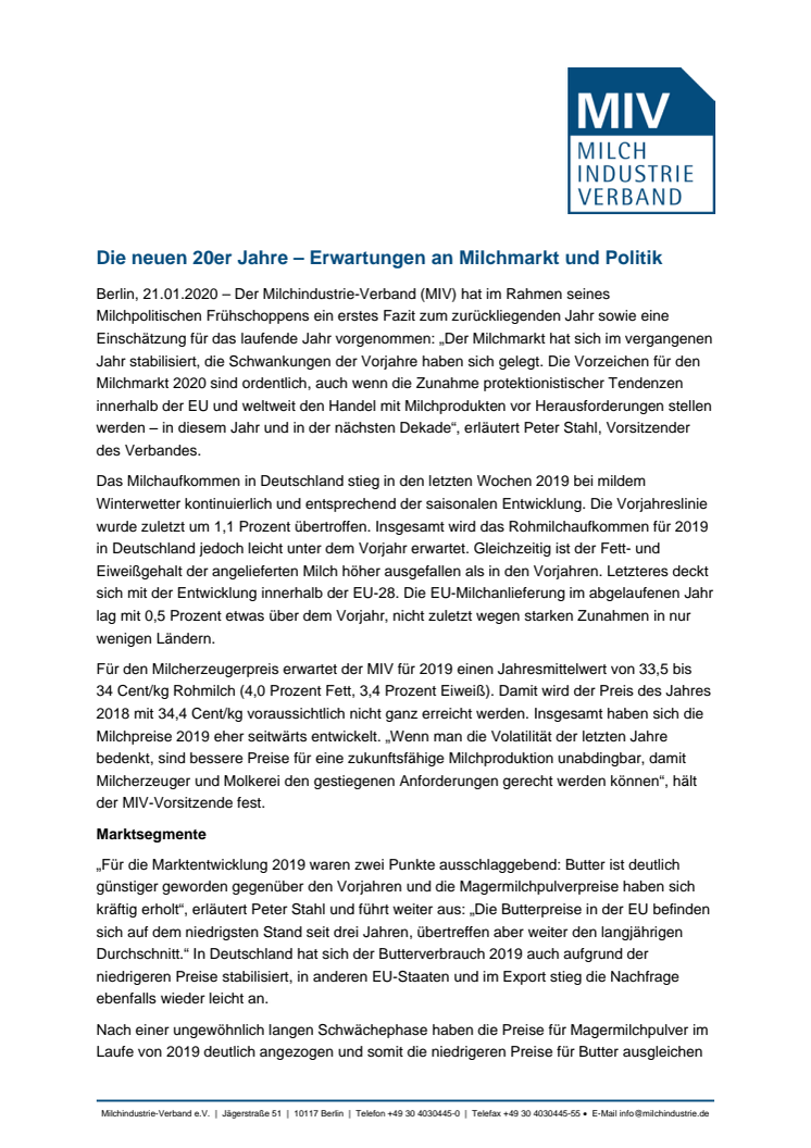 Die neuen 20er Jahre – Erwartungen an Milchmarkt und Politik