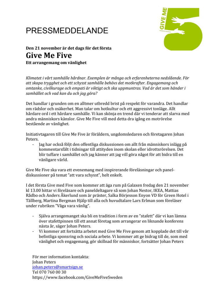 Give Me Five - Ett arrangemang om vänlighet
