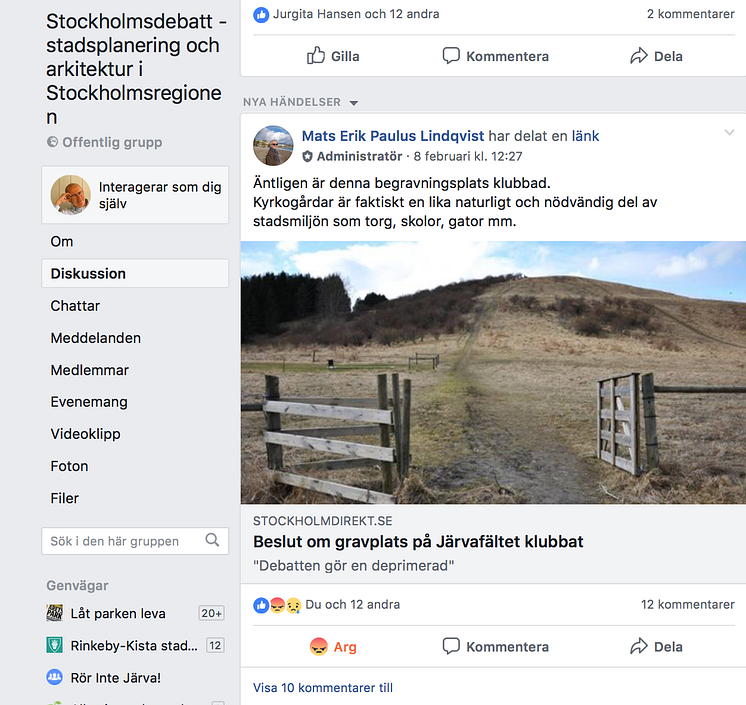 Facebookgrupp för debatt om stadsplanering i Stockholm