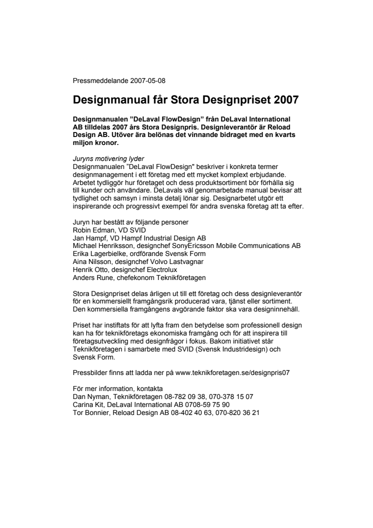 Designmanual får Stora Designpriset 2007 