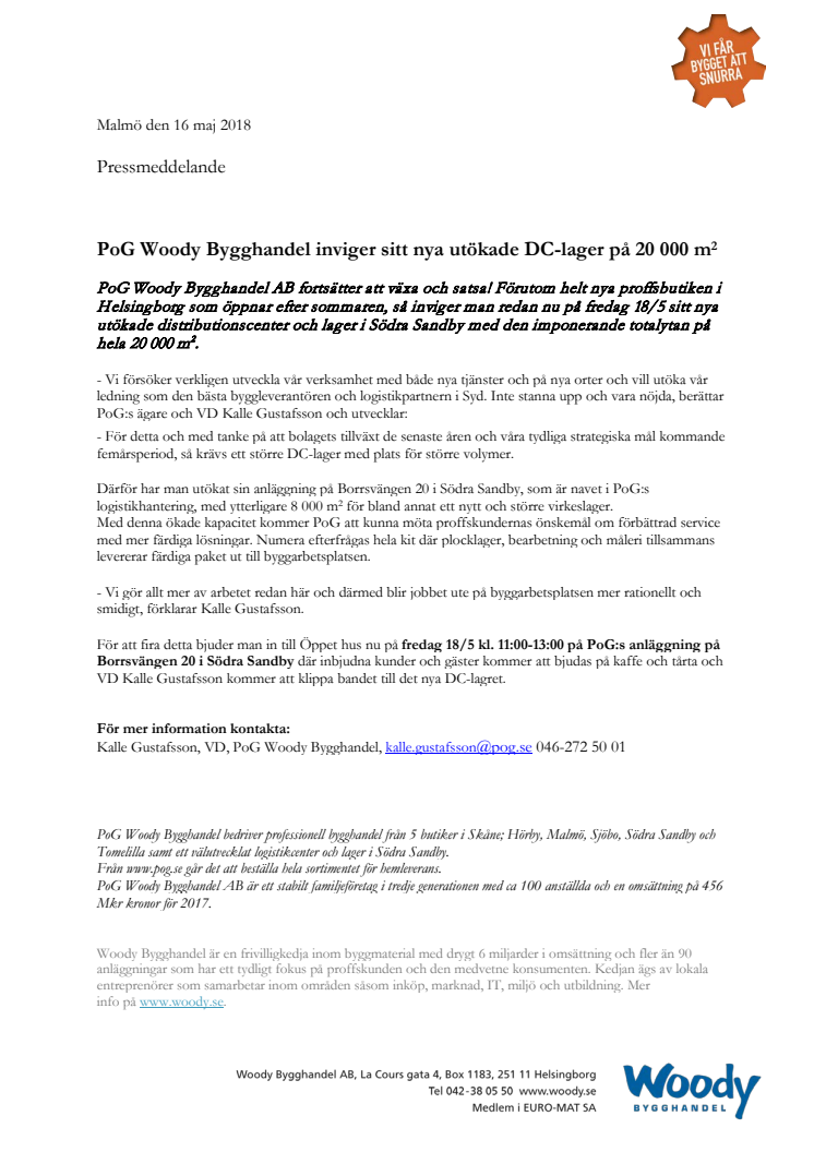 PoG Woody Bygghandel inviger sitt nya utökade DC-lager på 20 000 kvm