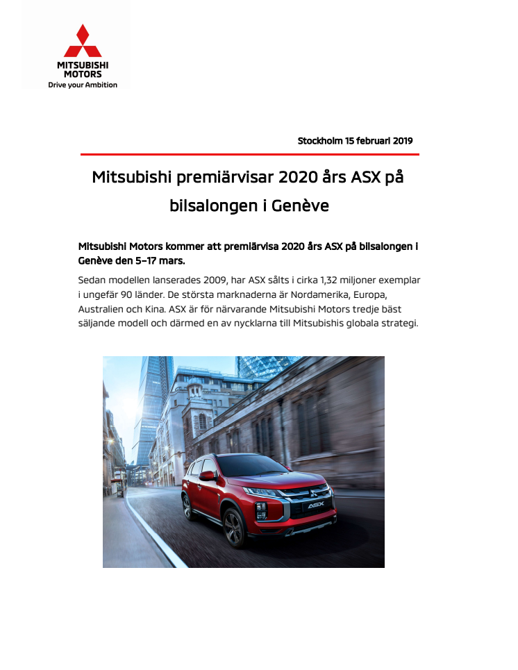 Mitsubishi premiärvisar 2020 års ASX på bilsalongen i Genève