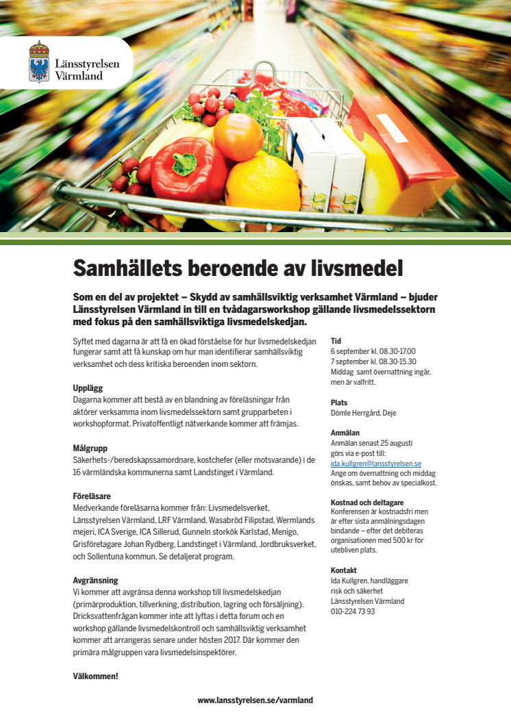 Pressinbjudan: Skydd av samhällsviktig verksamhet Värmland - livsmedelssektorn