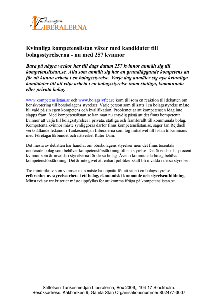 Kvinnliga kompetenslistan växer med kandidater till bolagsstyrelserna - nu med 257 kvinnor