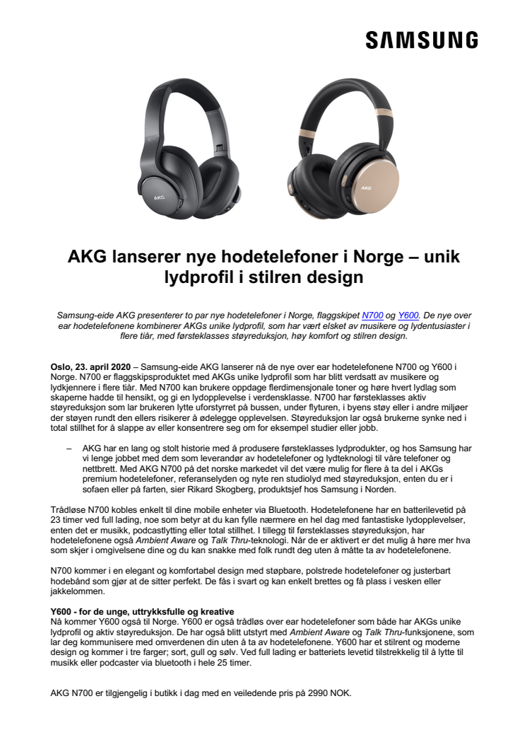 AKG lanserer nye hodetelefoner i Norge – unik lydprofil i stilren design