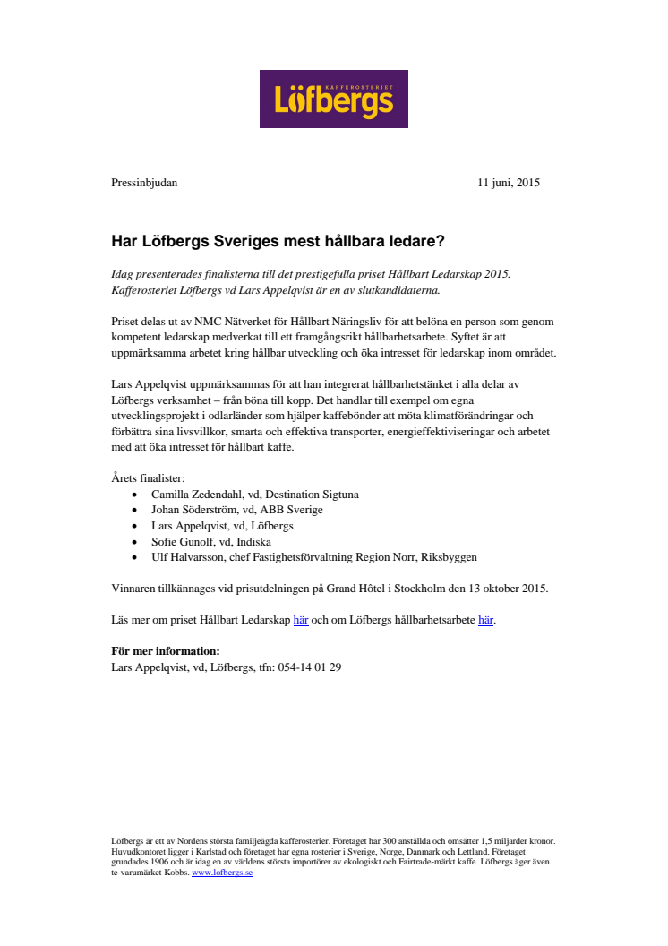 Har Löfbergs Sveriges mest hållbara ledare? 