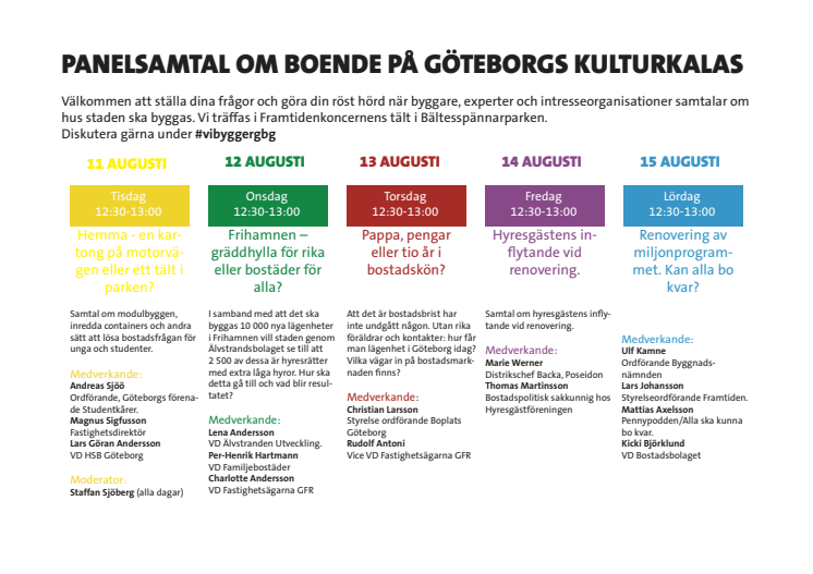 Schema: Panelsamtal om boende på Göteborgs Kulturkalas