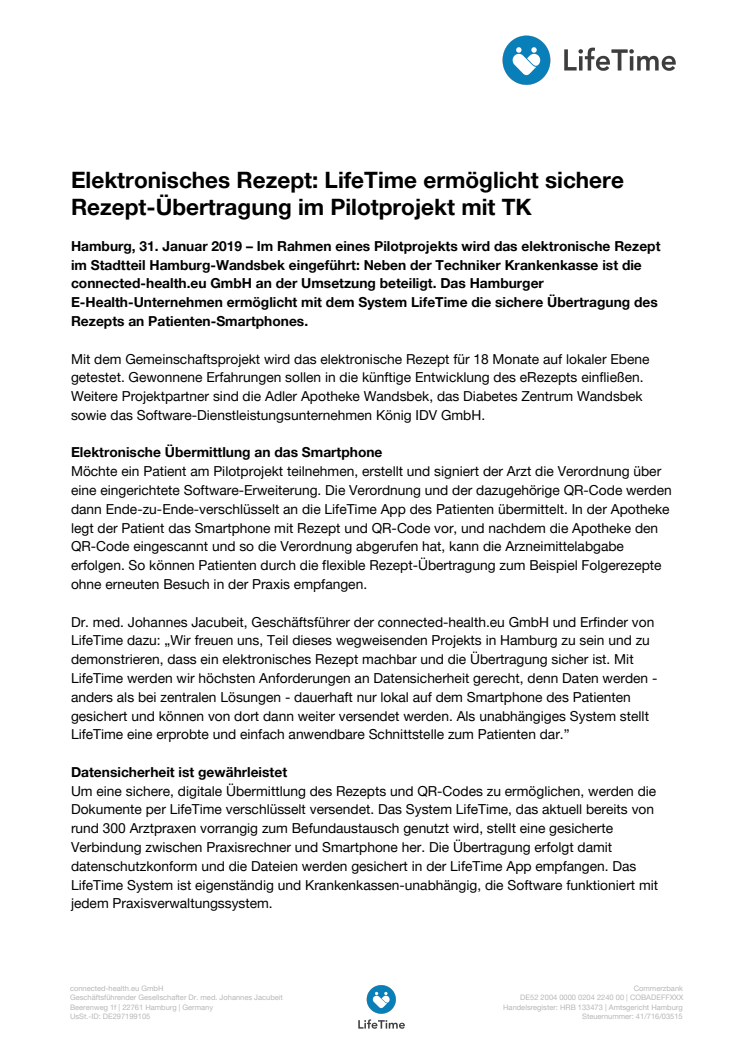 LifeTime ermöglicht sichere eRezept-Übertragung im Pilotprojekt