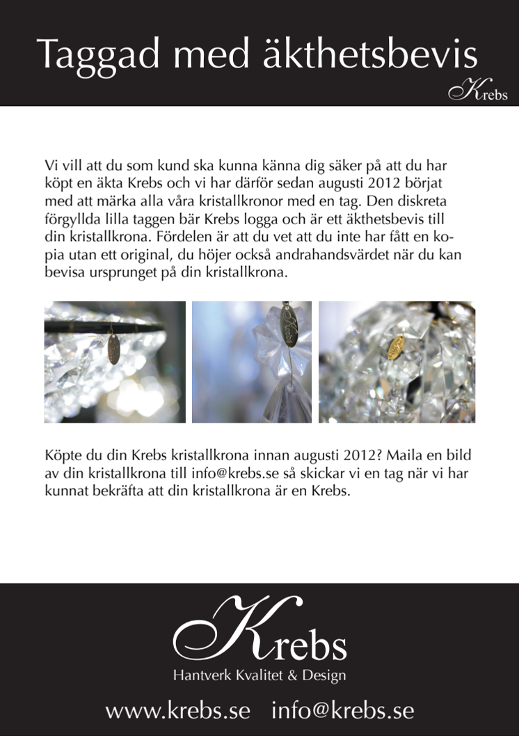 Krebs taggar med äkthetsbevis
