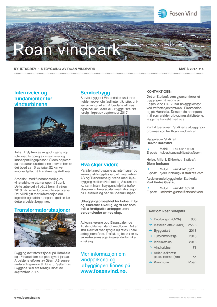 Nyhetsbrev Roan vindpark #4 - 2017