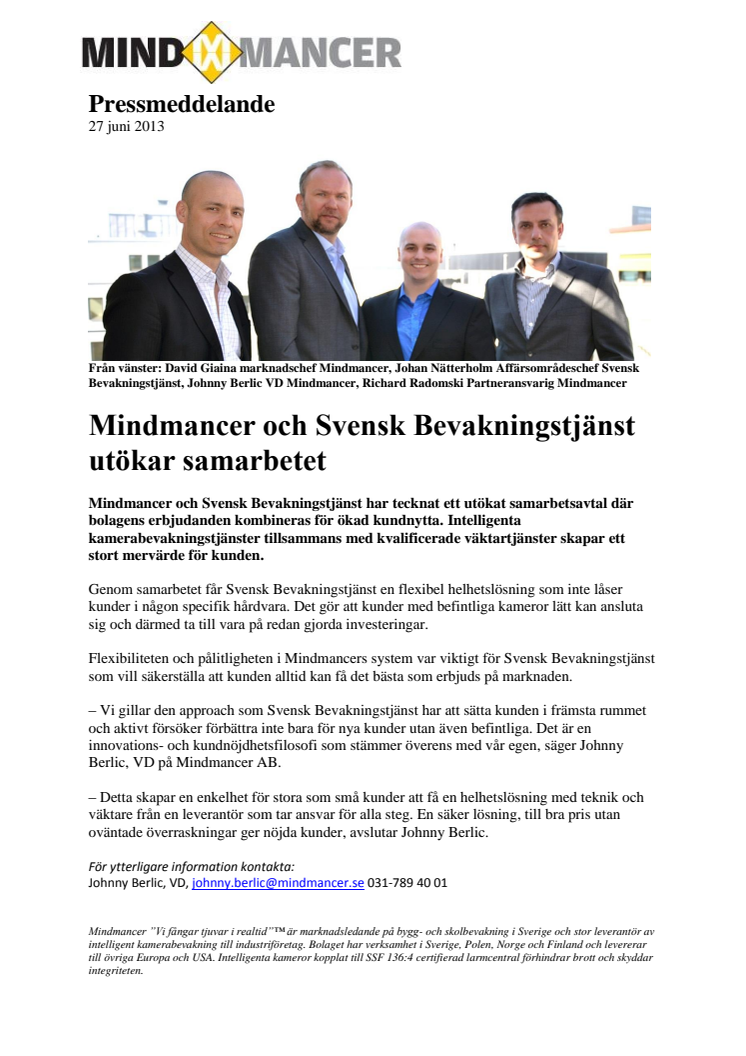 Mindmancer och Svensk Bevakningstjänst utökar samarbetet