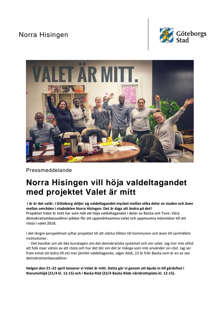 Norra Hisingen vill höja valdeltagandet med projektet Valet är mitt