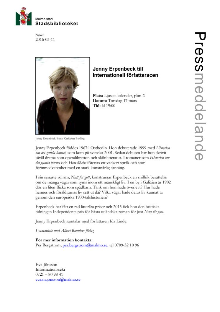 Jenny Erpenbeck till Internationell författarscen  