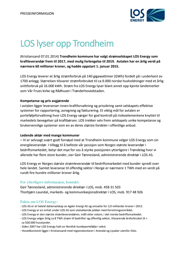 LOS lyser opp Trondheim