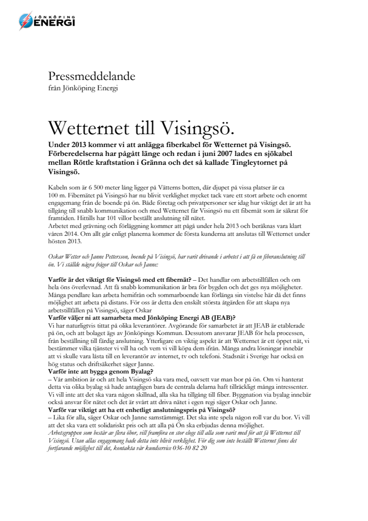 Wetternet till Visingsö. 