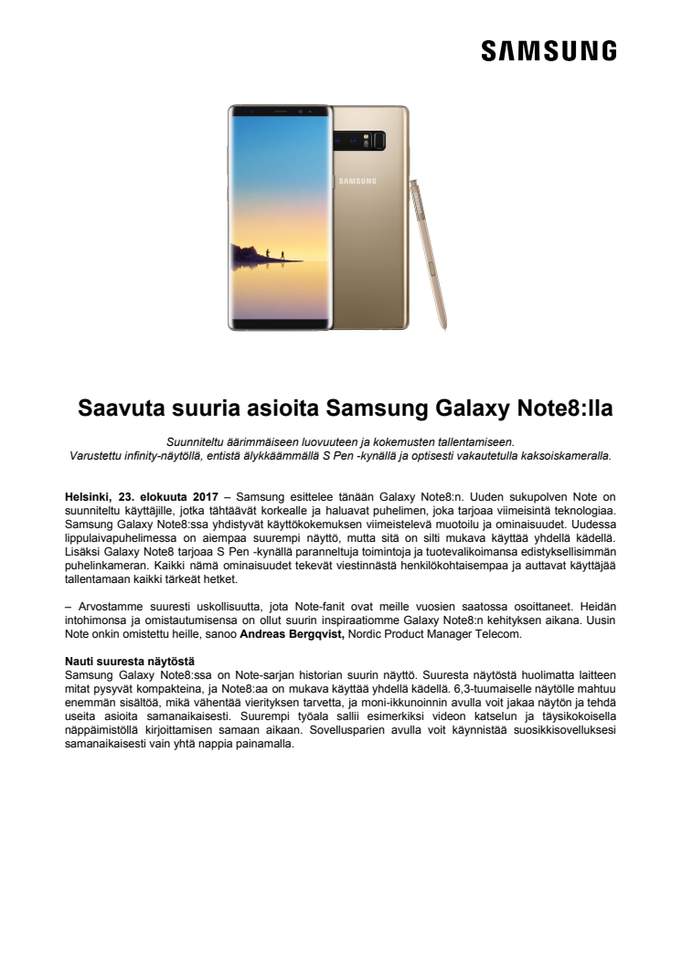 Saavuta suuria asioita Samsung Galaxy Note8:lla