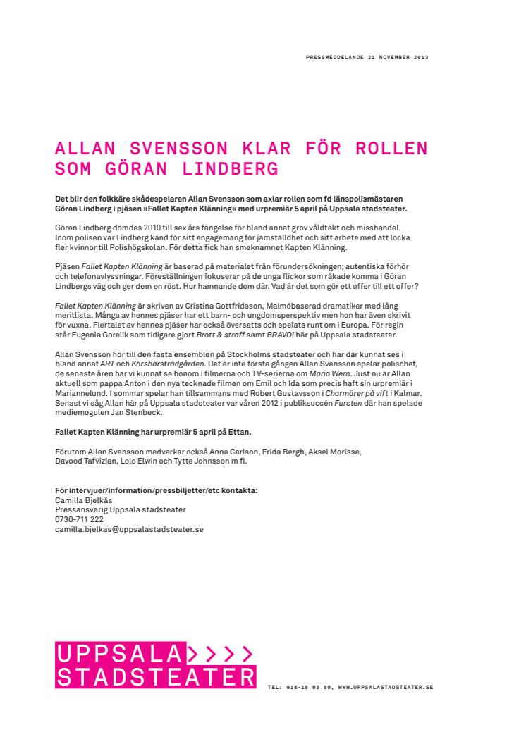 ALLAN SVENSSON KLAR FÖR ROLLEN SOM GÖRAN LINDBERG