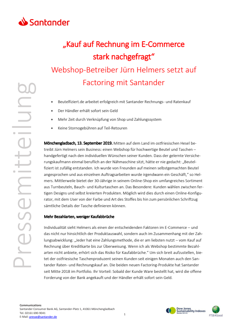"Kauf auf Rechnung im E-Commerce  stark nachgefragt“ - Webshop-Betreiber Jürn Helmers setzt auf Factoring mit Santander