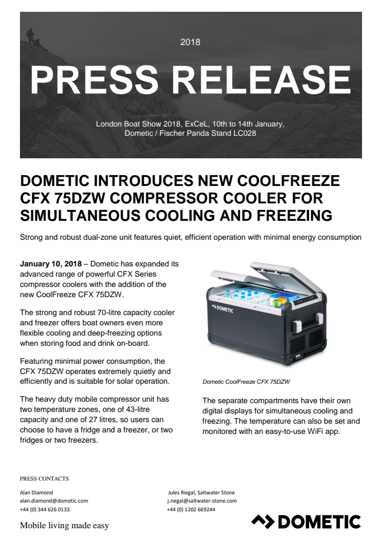 Dometic Introduces New Coolfreeze CFX 75DZW Compressor Cooler for  Simultaneous Cooling and Freezing