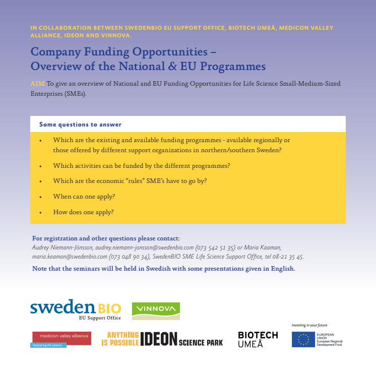 Life Science Company Funding Opportunities – Overview of the National & EU Programmes