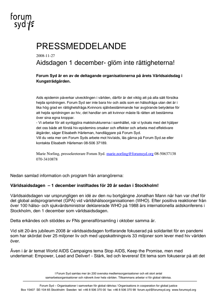 Forum Syd på Världsaidsdagen