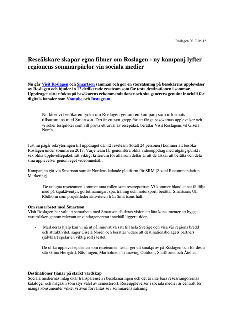Reseälskare skapar egna filmer om Roslagen -  ny kampanj lyfter regionens sommarpärlor via sociala medier