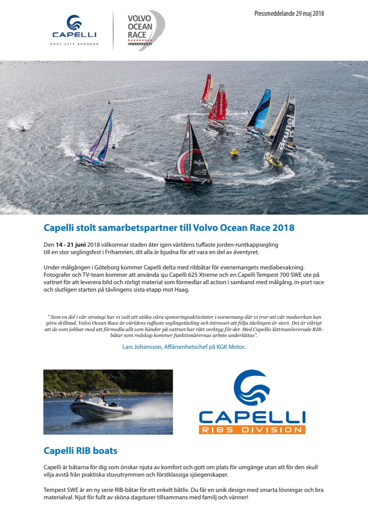 Capelli stolt samarbetspartner till Volvo Ocean Race 2018