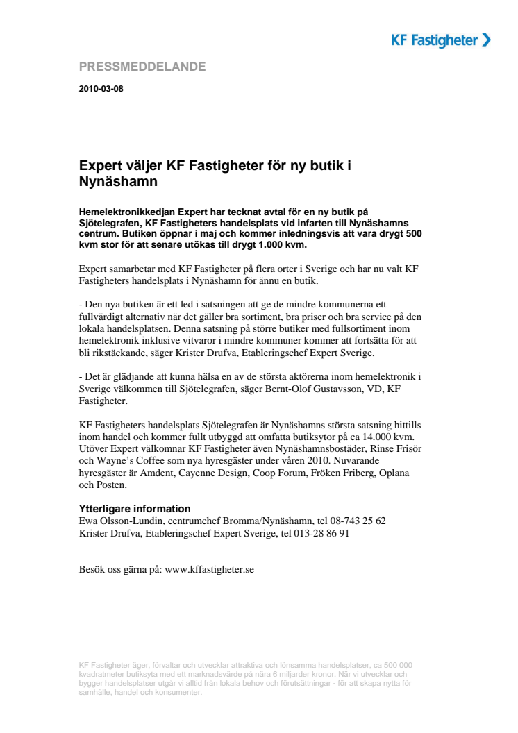 Expert väljer KF Fastigheter för ny butik i Nynäshamn