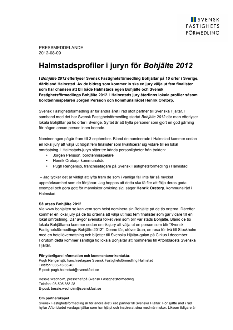 Halmstadsprofiler i juryn för Bohjälte 2012