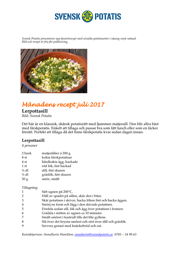 Månadens recept - Lerpottasill