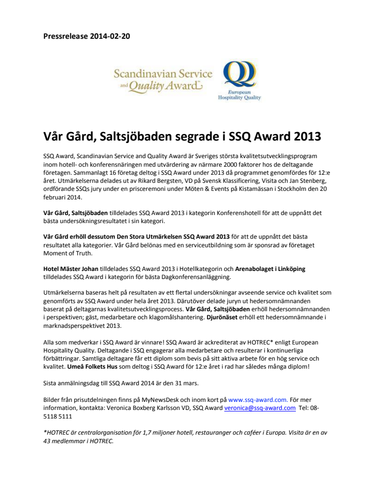 SSQ 2013 Pressrelease 2014