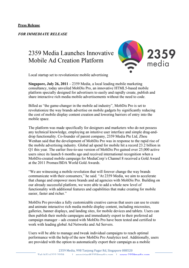 2359 Media Launches Innovative Mobile Ad Creation Platform