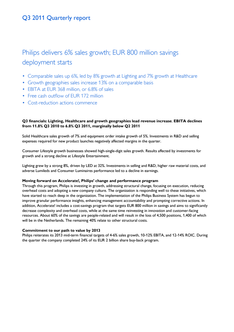 Philips Q3 2011 Quarterly Report