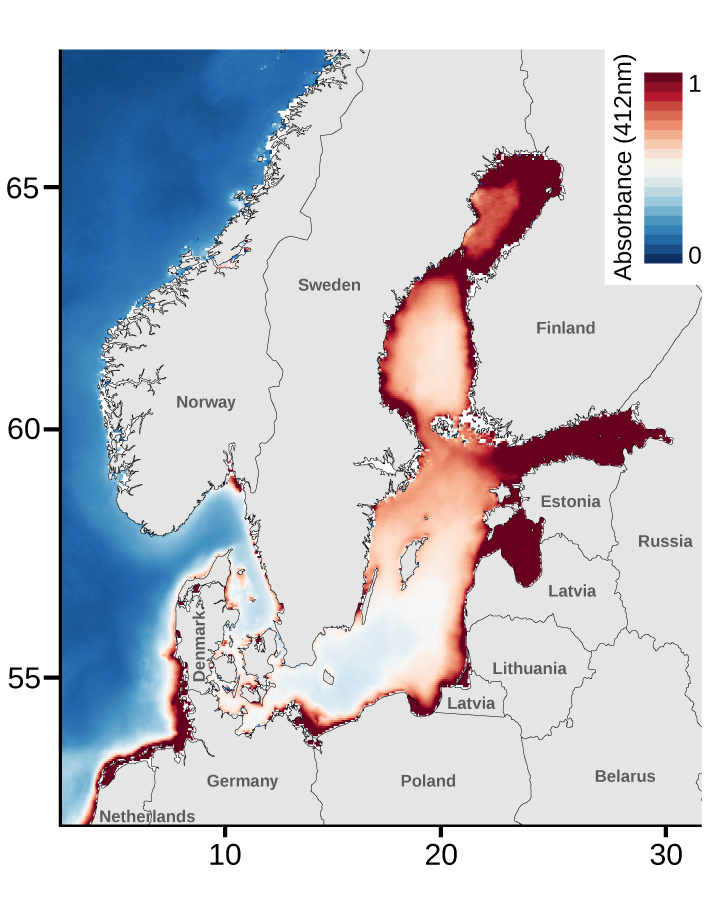 Modis-AQUA satellitdata över Östersjöns rödskiftad ljusmiljö 