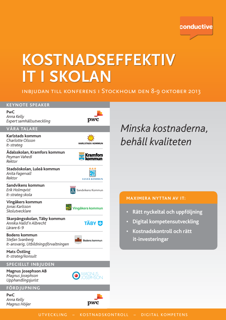 Kostnadseffektiv it i skolan, konferens i Stockholm 8-9 oktober 2013