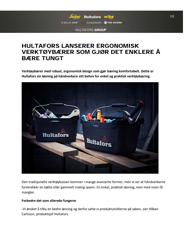 Hultafors lanserer ergonomisk verktøybærer