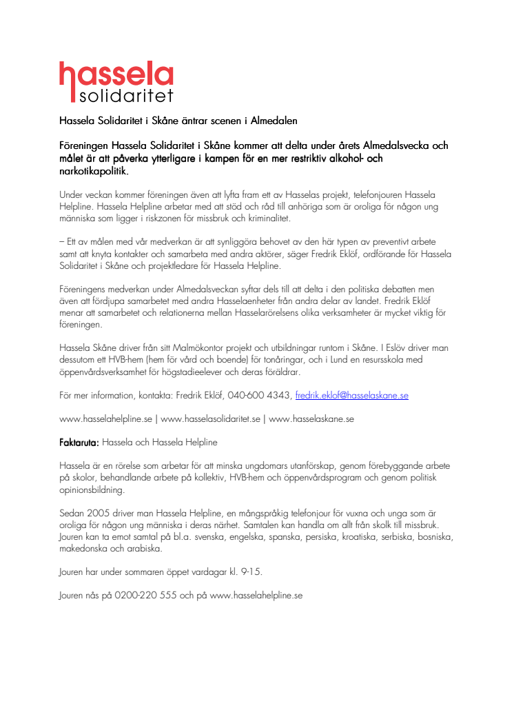 Hassela Solidaritet i Skåne äntrar scenen i Almedalen