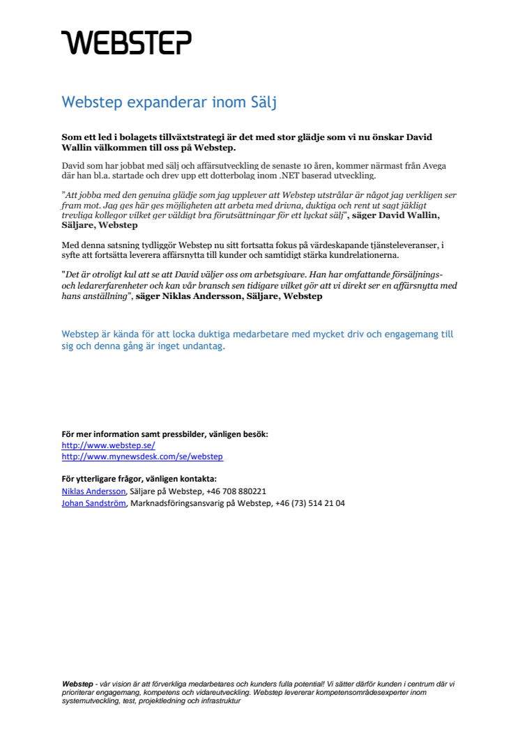 Webstep expanderar inom Sälj