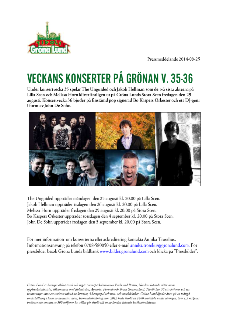 Veckans konserter på Grönan V.35-36