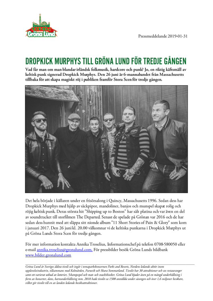 Dropkick Murphys till Gröna Lund för tredje gången