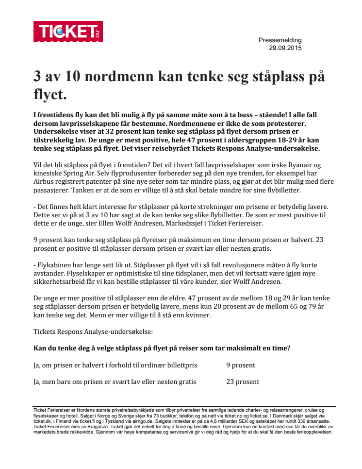 3 av 10 nordmenn kan tenke seg ståplass på flyet.