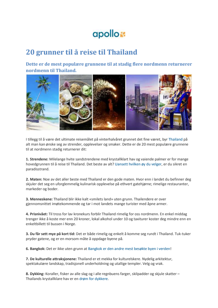 20 grunner til å reise til Thailand