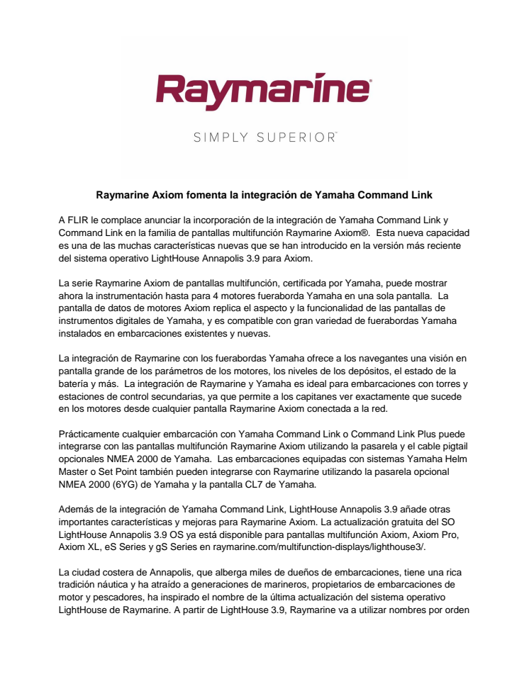 Raymarine Axiom fomenta la integración de Yamaha Command Link 