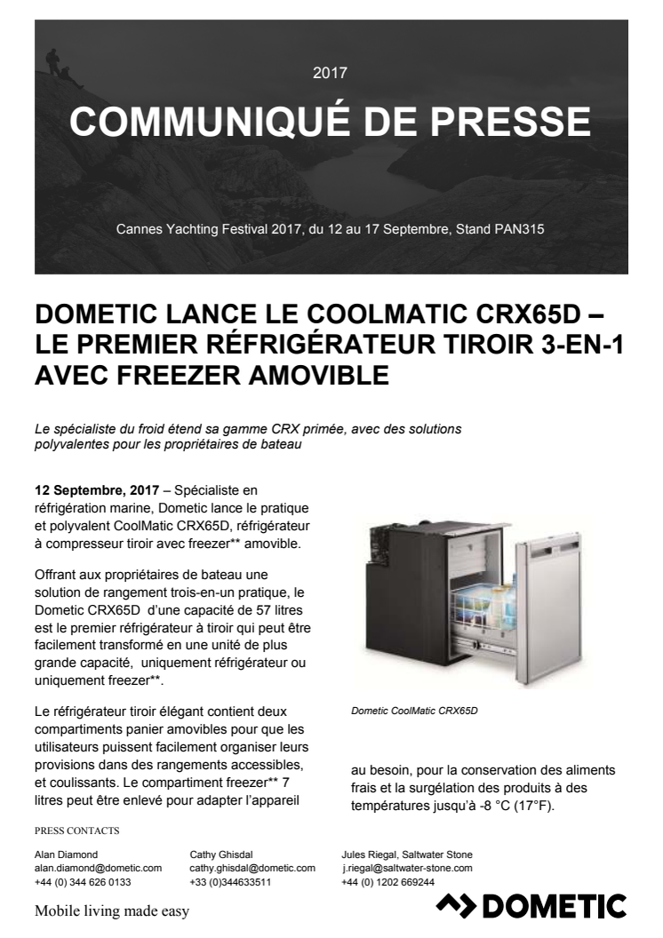 Dometic - Cannes: Dometic Lance Le CoolMatic CRX65D – Le Premier Réfrigérateur Tiroir 3-En-1 Avec Freezer Amovible