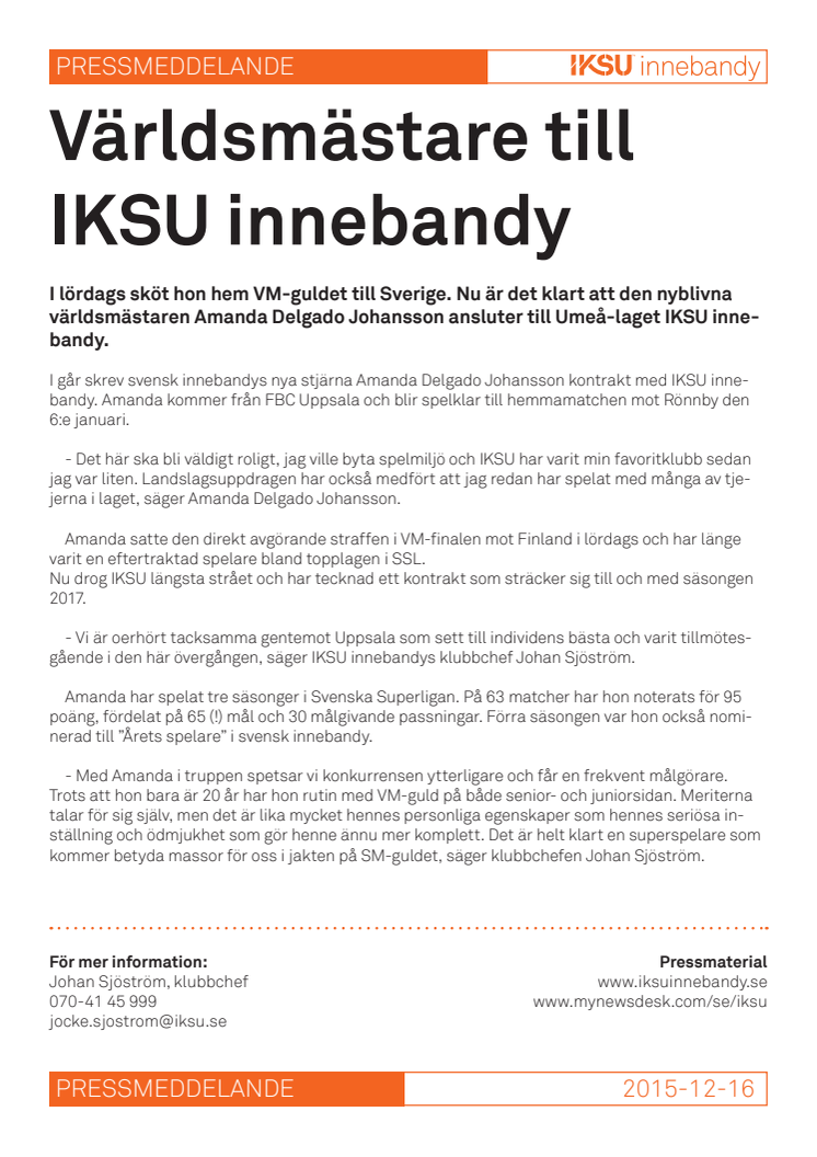 Världsmästare till IKSU innebandy