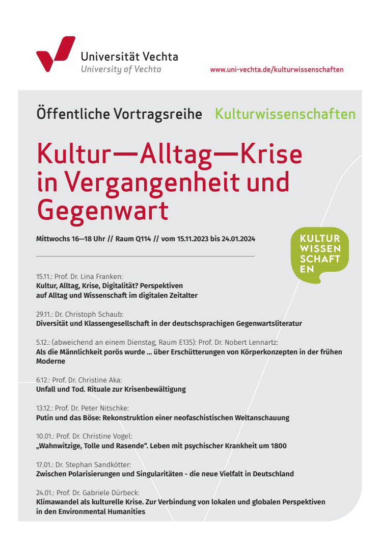 Ringvorlesung Kulturwissenschaften Universität Vechta 2023