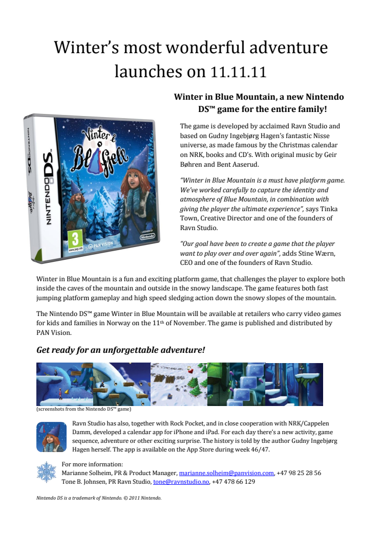 Winter’s most wonderful adventure launches on 11.11.11