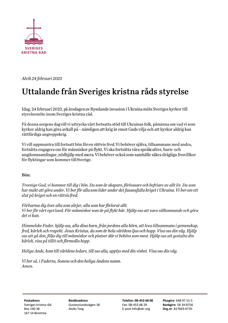 Uttalande från SKRs styrelse på årsdagen av kriget i Ukraina.pdf