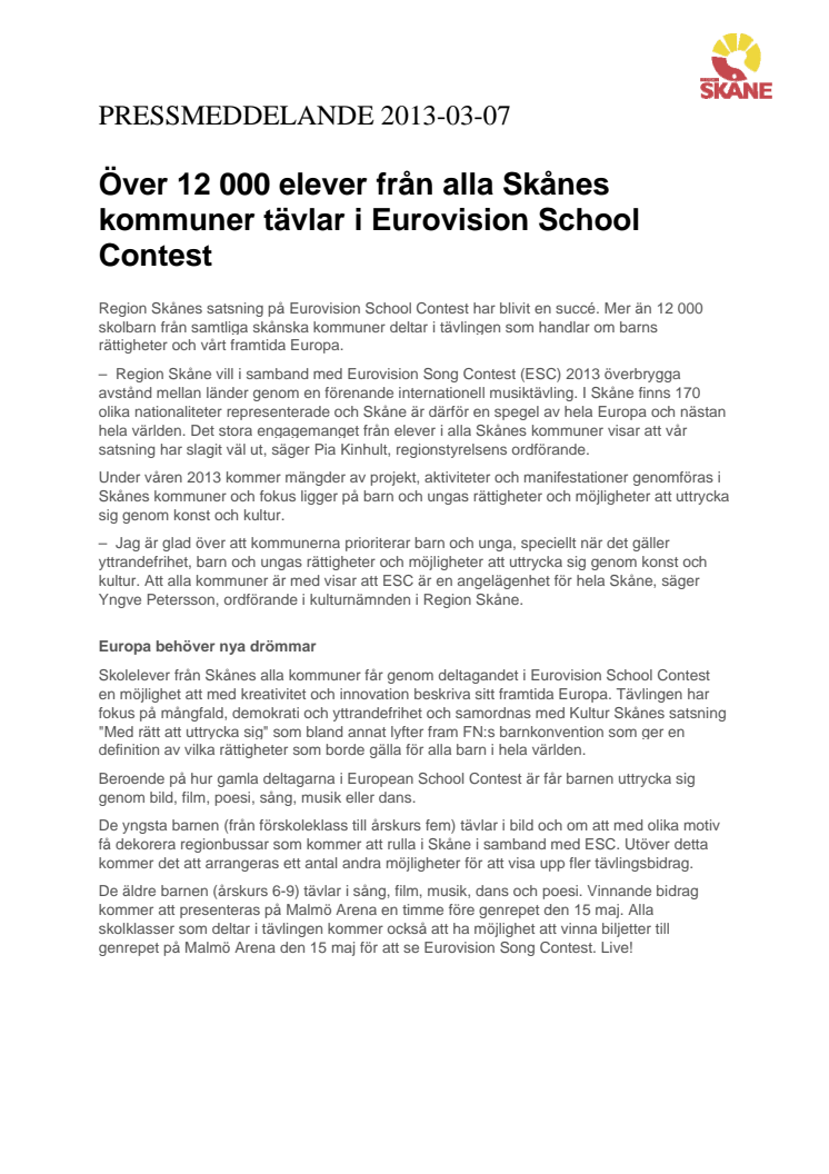 Över 12 000 elever från alla Skånes kommuner tävlar i Eurovision School Contest