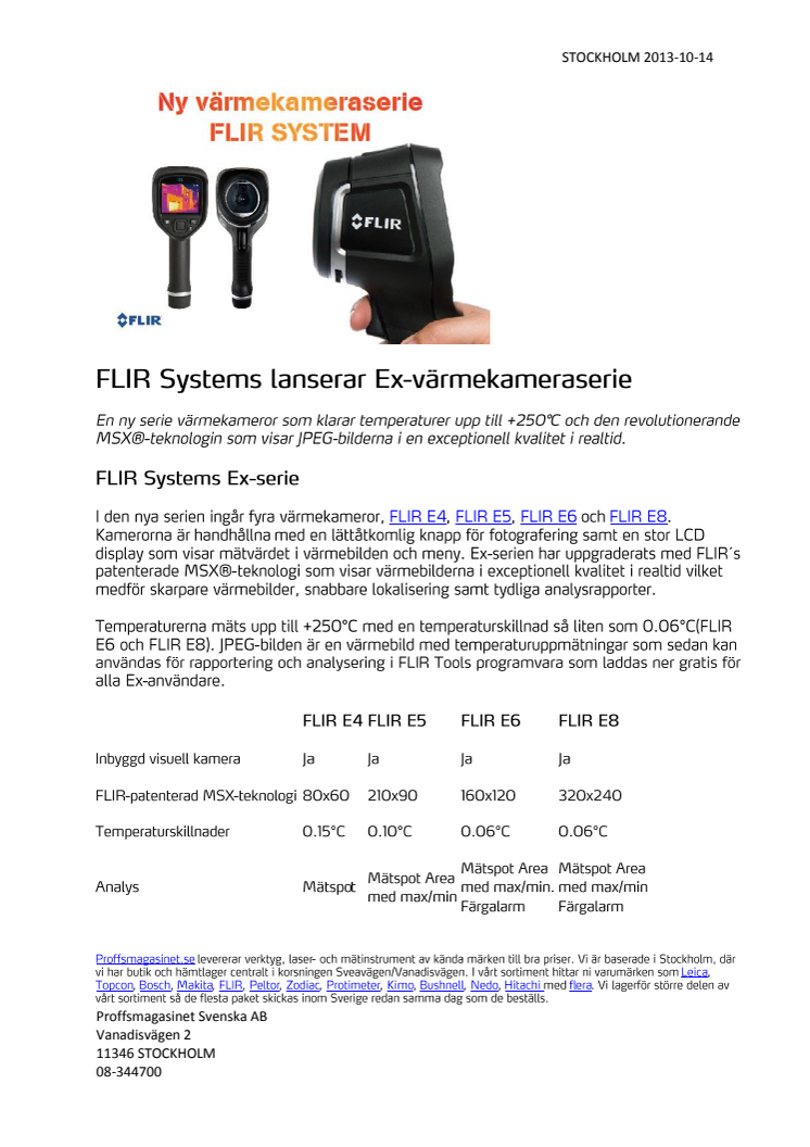 FLIR Systems lanserar FLIR Ex-serien